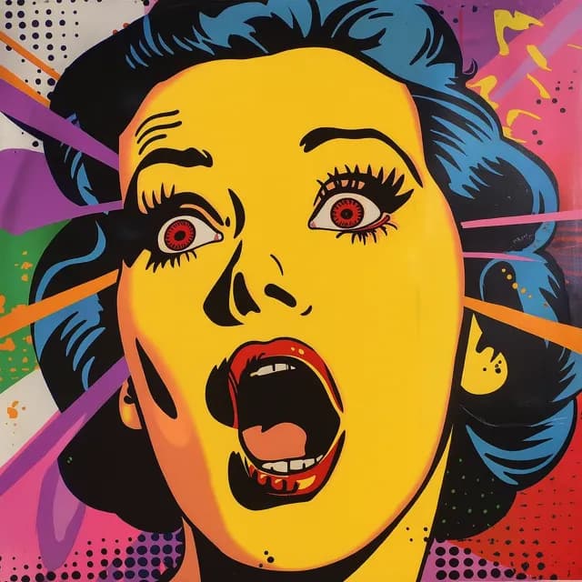 Kolorowa pop-artowa ilustracja kobiety wyrażająca zaskoczenie
